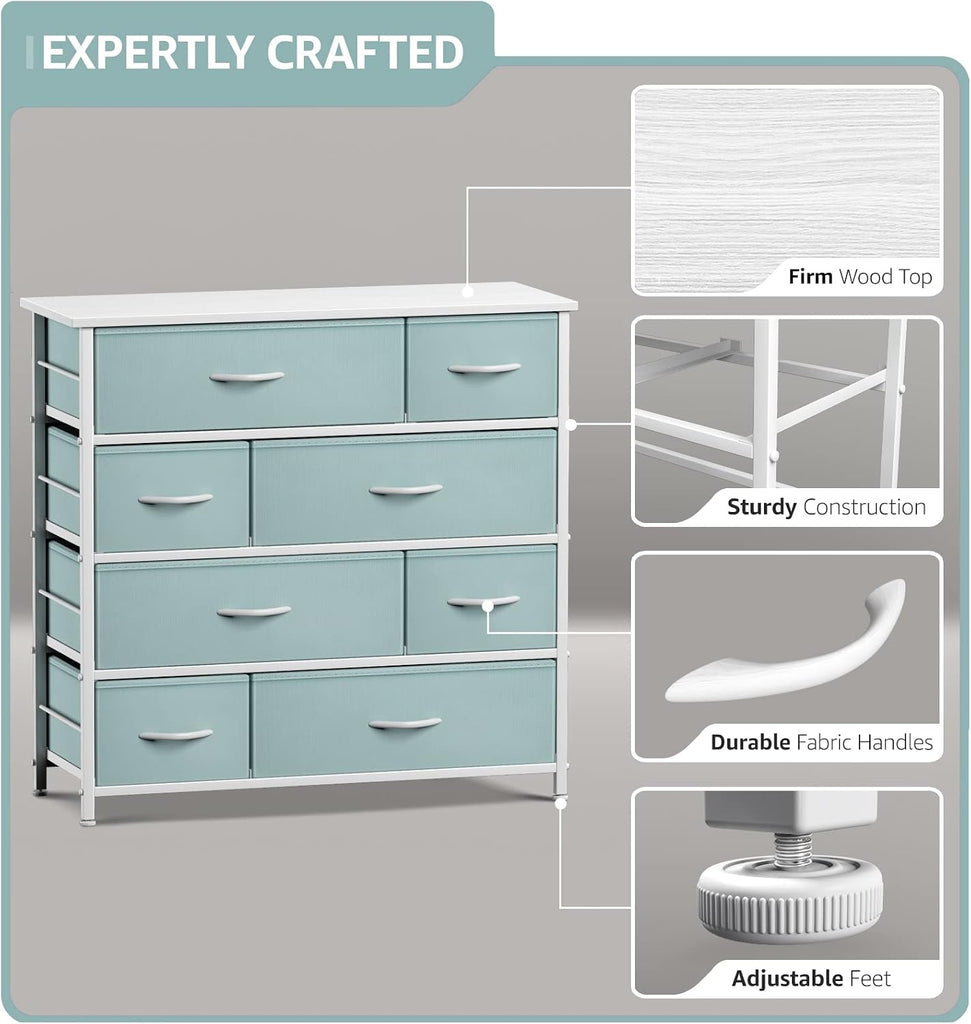 Dresser with 8 Drawers - Furniture Storage Chest for Kid's, Teens, Bedroom, Nursery, Playroom, Clothes, Toys - Steel