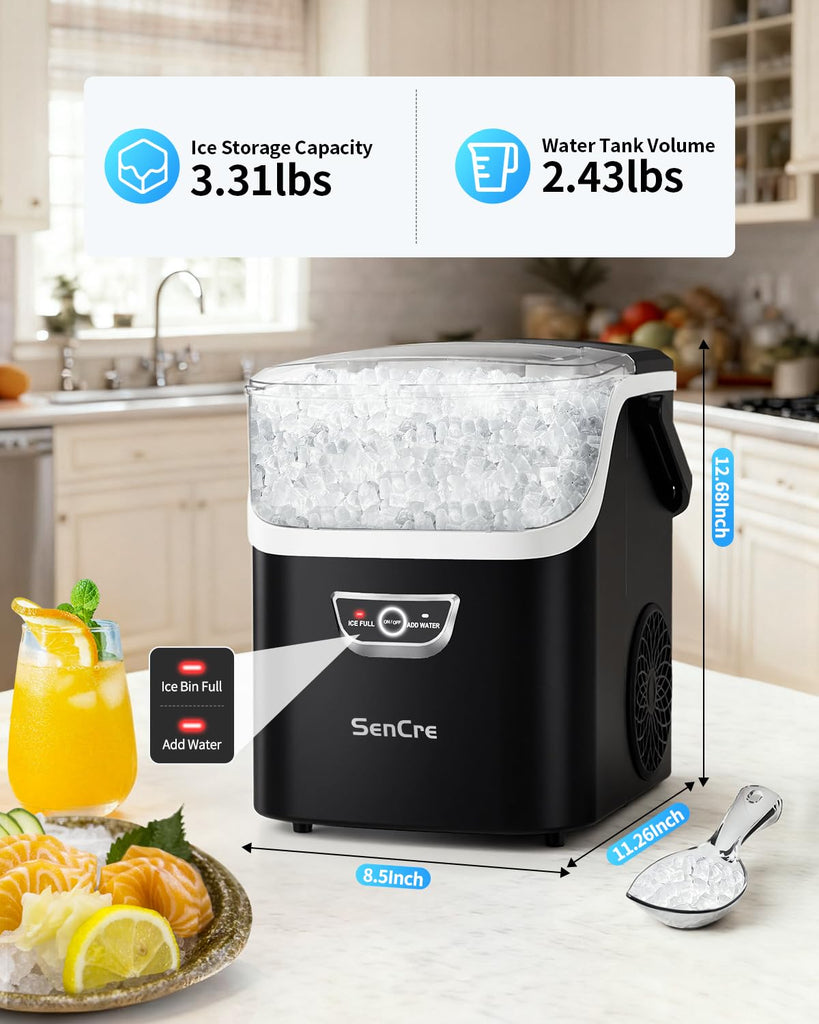 Nugget Ice Maker with Handle, 40lbs/Day Countertop Ice Maker Ready in 5 Mins, Soft Sonic Ice, Auto-Cleaning Ice