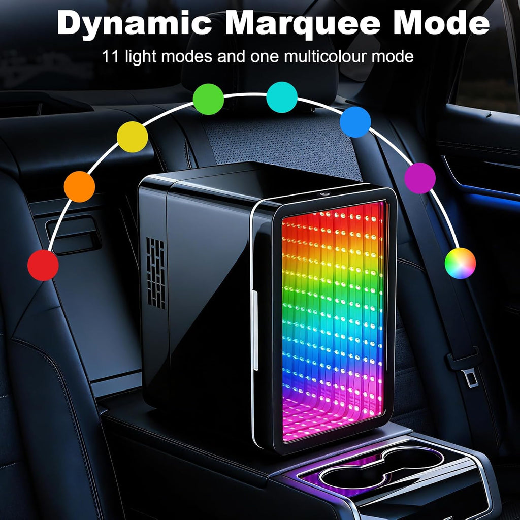 Mini Fridge, Mini Compact Refrigerator with Gaming Light, 4 Liter/6 Cans Small Refrigerator with Mirror Door, AC/DC