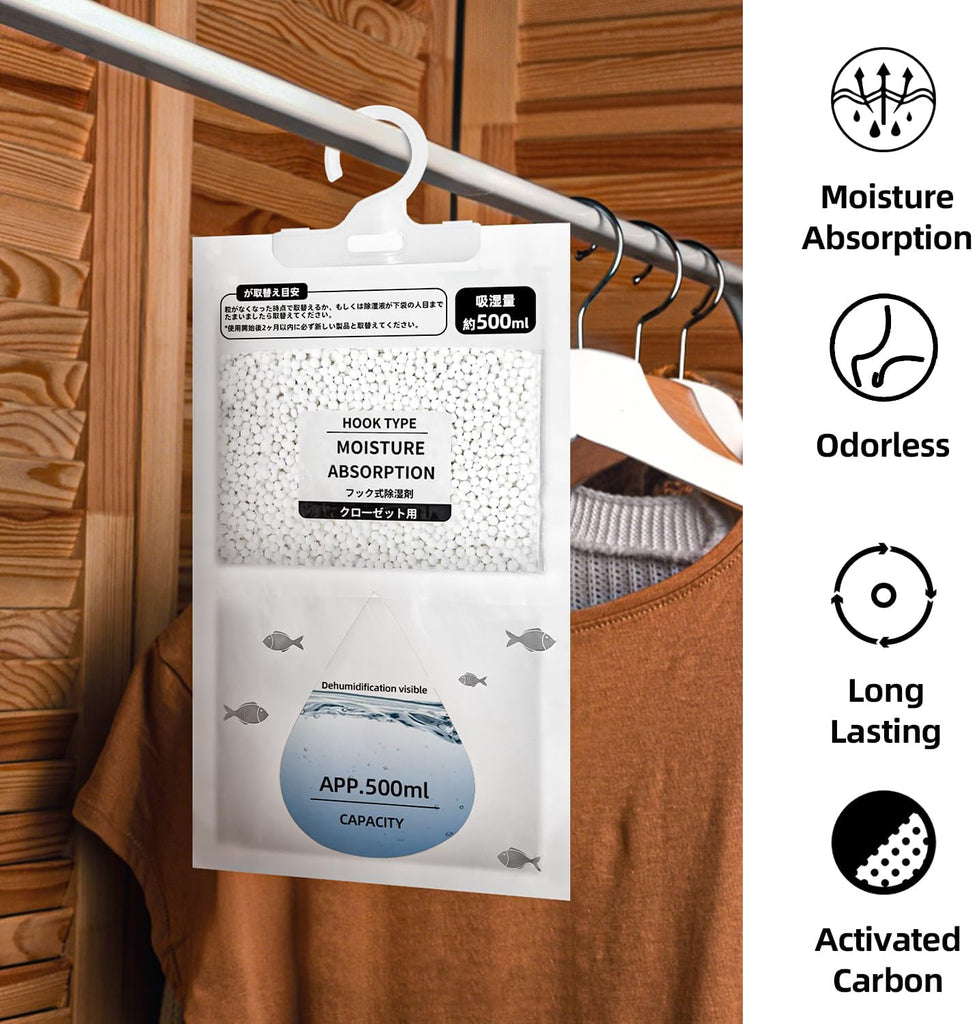 Hanging Moisture Absorbers, Portable Dehumidifier Bags, Fragrance Free Humidity Absorber for Closet