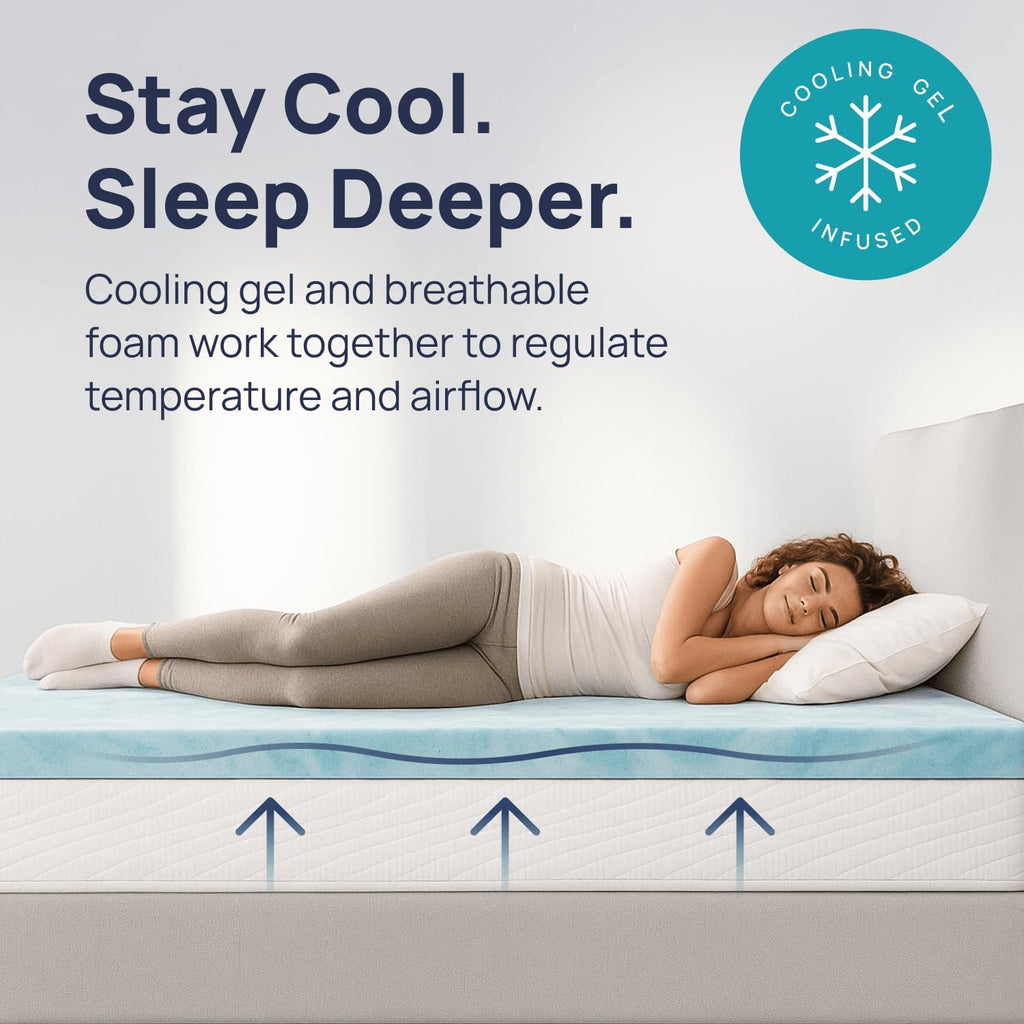 Gel Swirl Memory Foam Mattress Topper - 2 Inch, Pressure Relieving, Cooling Comfort - Made in the USA & CertiPUR-US