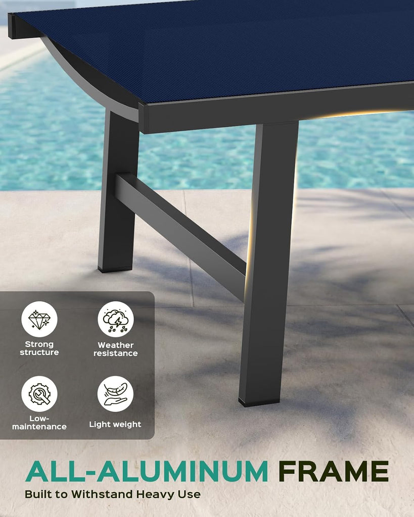Patio Chaise Lounge Chair Outdoor with Wheels&Armrests, Aluminum Pool Lounge Chairs 5-Position Adjustable Recliner