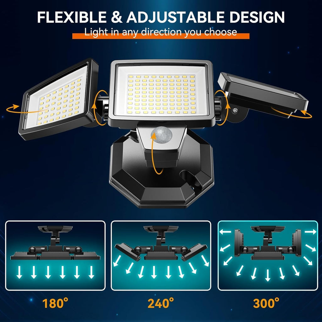 LED Security Lights Motion Sensor Outdoor Lights, 6500K Daylight, IP65 Waterproof, Dusk to Dawn, 3-Head Motion