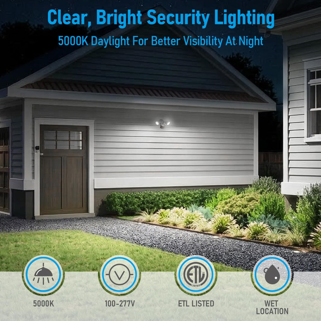 Motion Sensor Security Lights Dusk to Dawn IP65 5000K White | COB LED Motion Detector Flood Light Outdoor, 100-277V