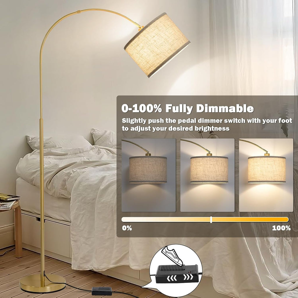 Gold Arc Floor Lamp, Dimmable Floor Lamp, Mordern Standing Light with Adjustable Lamp Head