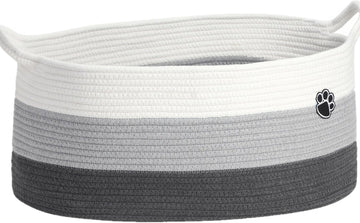 40L Extra Larg Dog Toy Basket, Woven Rope Storage Basket, White-Grey