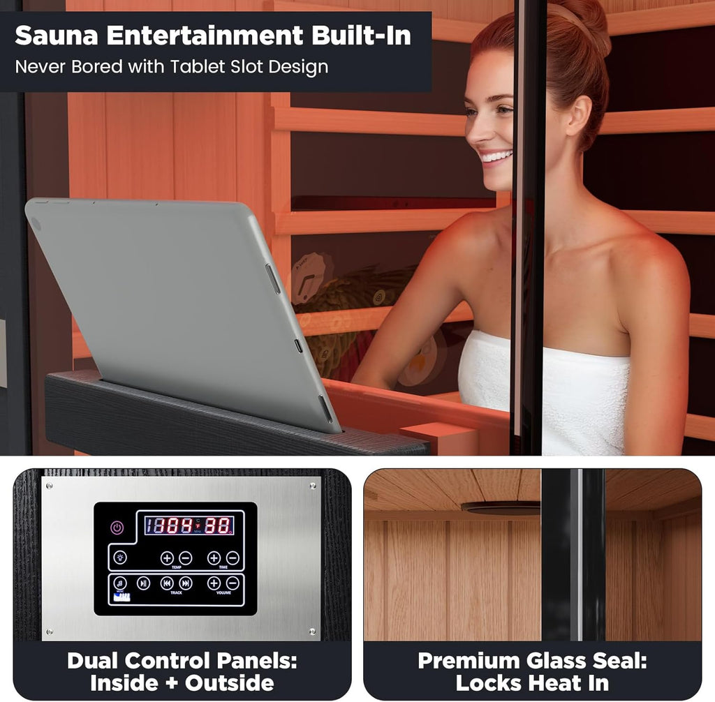 2-Person Full Spectrum Infrared Sauna, 1990W 120V with 12"*12" Red Light Therapy, 2 Speakers