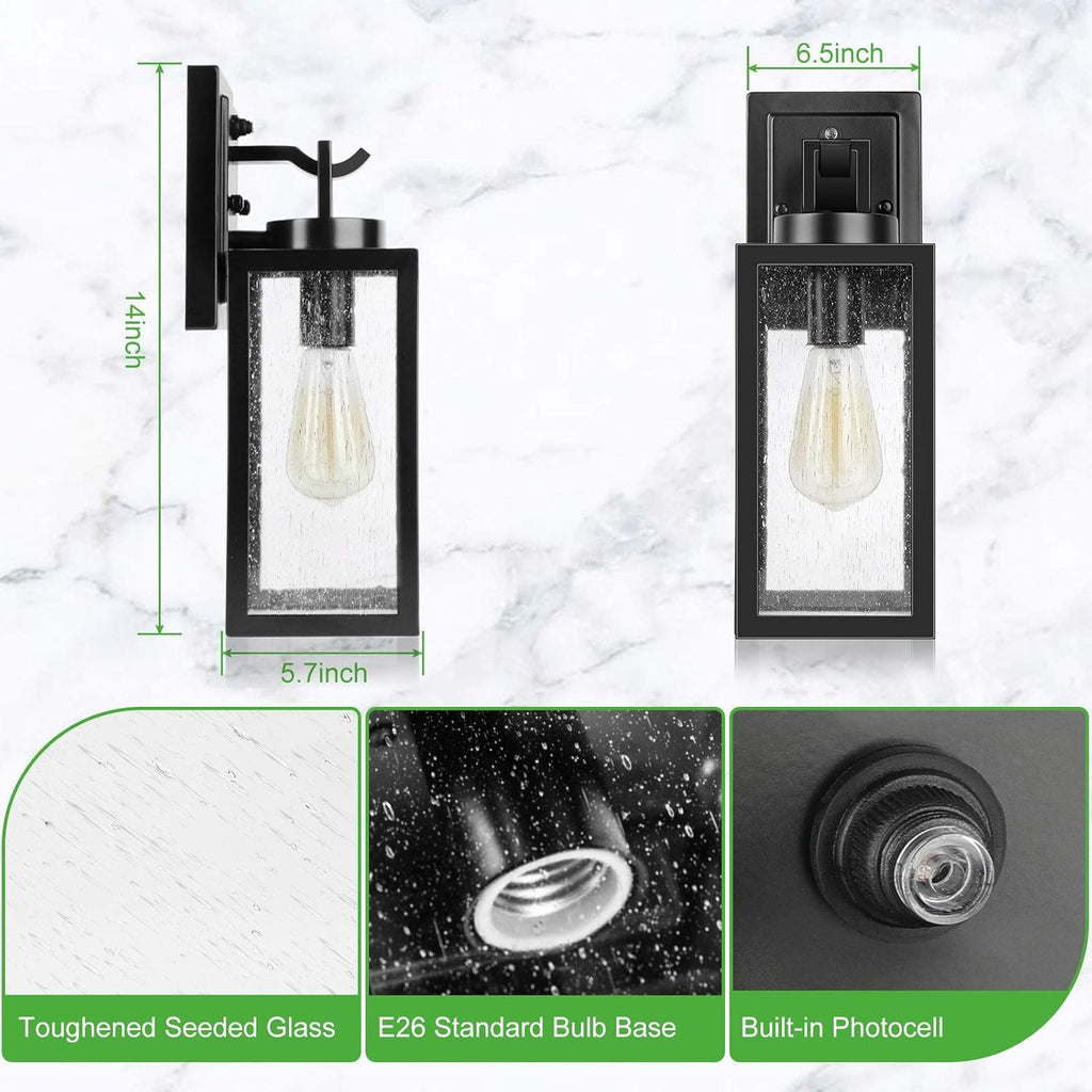 2-Pack 14'' Dusk to Dawn Outdoor Wall Light Fixtures, Exterior Lighting Fixtures Wall Mount