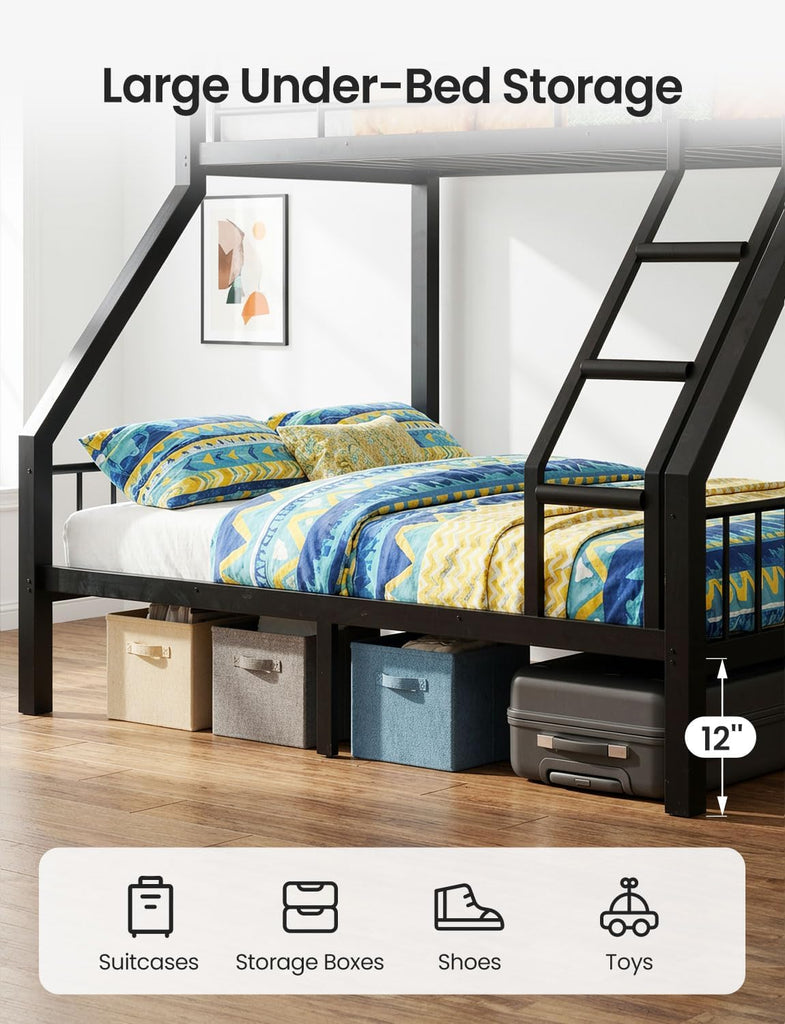 Twin XL Over Queen Bunk Bed, Heavy Duty Queen Bunk Bed for Adults