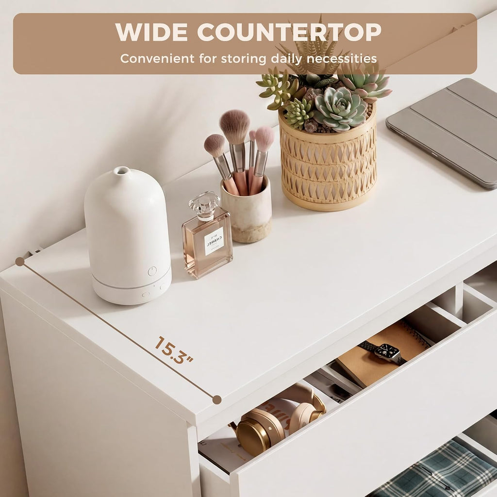 6 Drawer Double Dresser , Modern Simply Chest of Drawers, Wood Storage Dresser with Anti-Tipping Hallway Entryway