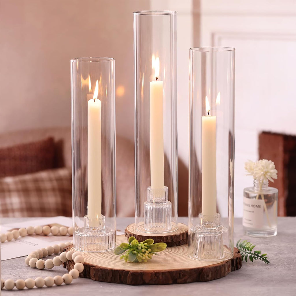 9 Set Hurricane Glass Candle Holders for Taper Candles, Candlestick Holders with Windproof Glass