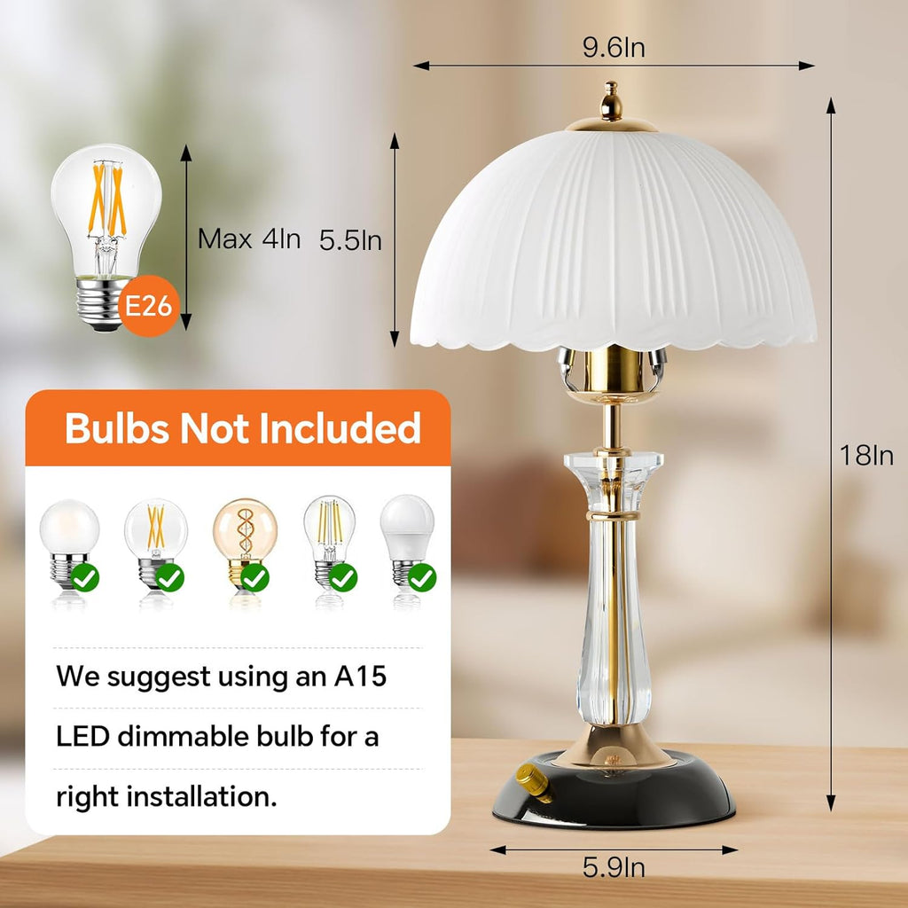 Crystal Table Lamp,Dimmable Bedside Lamp with ON/Off Switch Modern Glass Lamps Bedroom Living Room Decor (1PACK)