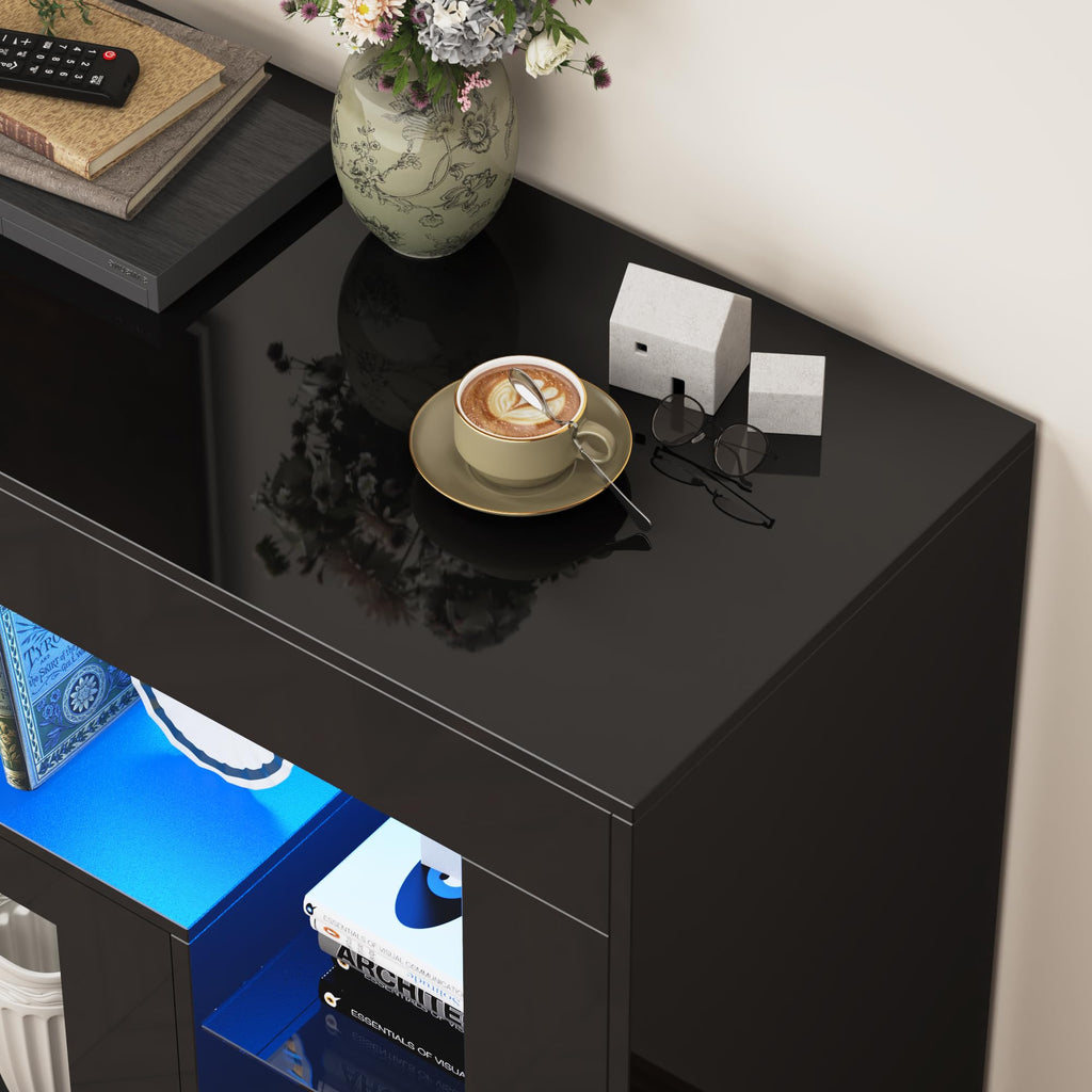 94.5" Extra Long with 50" Electric Insert, Modern High Gloss Entertainment Center for Up to 100" TVs, Media Console