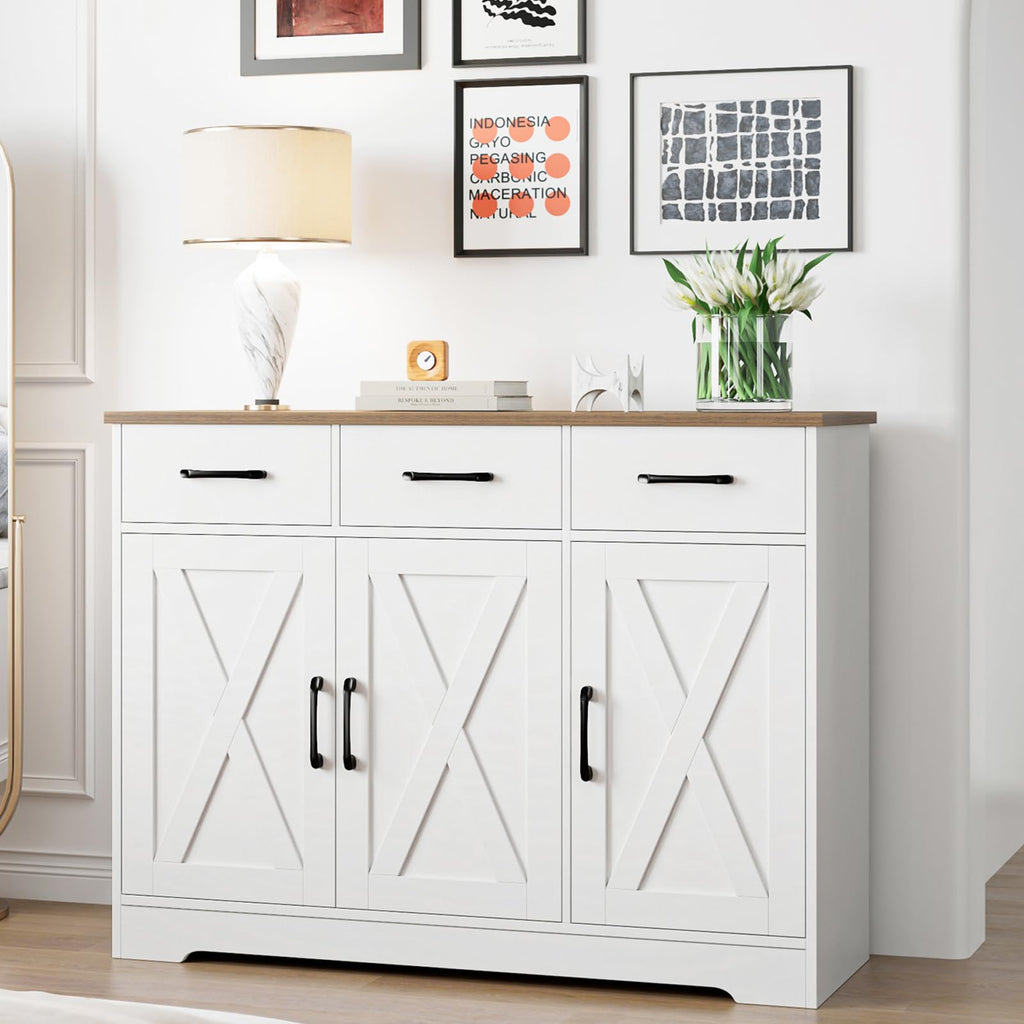 Kitchen Buffet Cabinet with Storage, Sideboard Coffee Bar, White