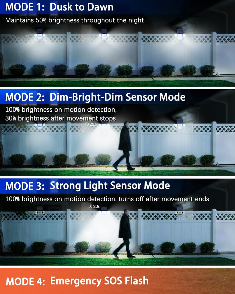 Solar Outdoor Lights Motion Sensor 3500LM 288 LED Solar Security Lights with Remote Control IP67 Waterproof 4 Heads