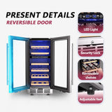 15 Inch Dual Zone Wine Fridge, 30 Bottles Under Counter Wine Cooler Refrigerator