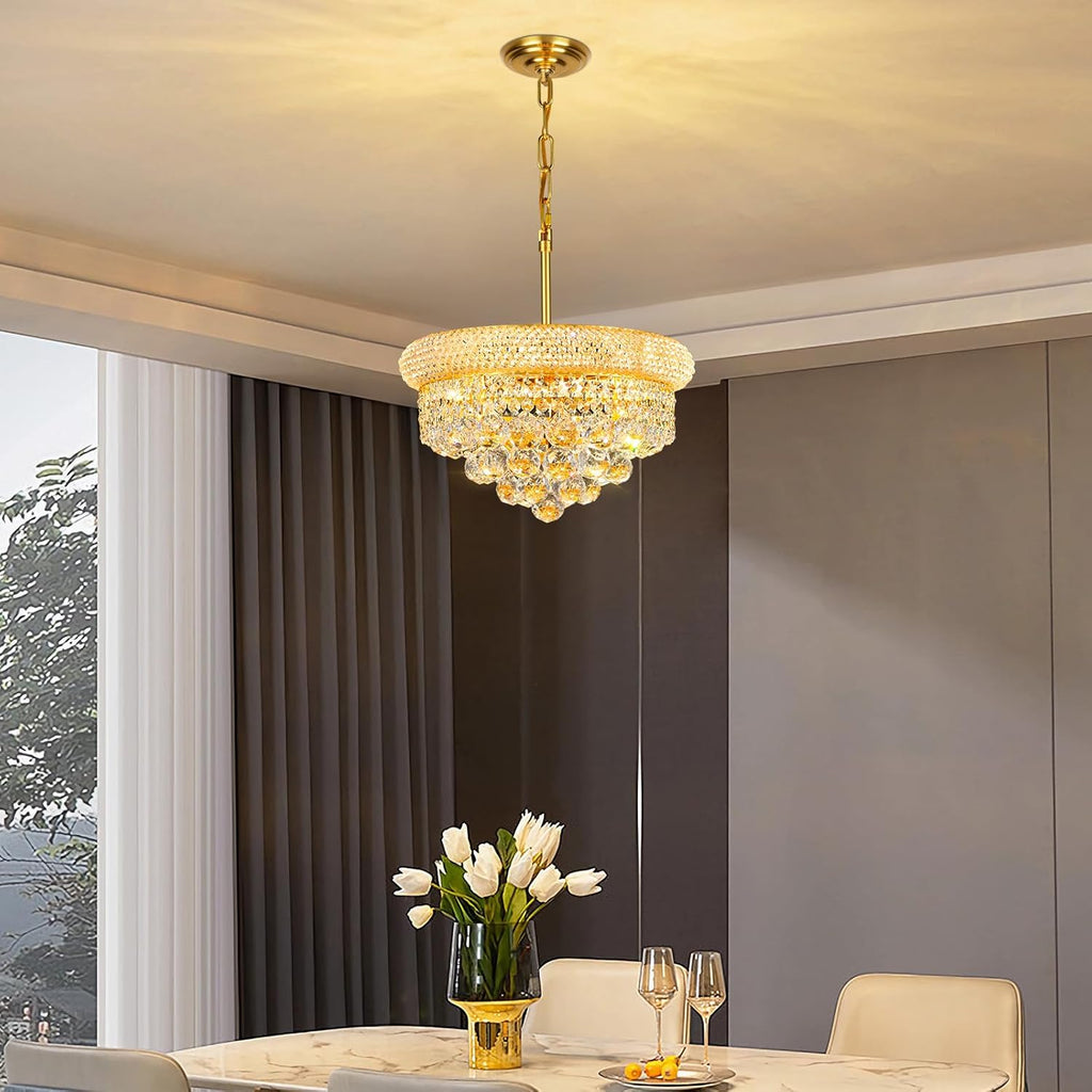 Crystal Chandeliers for Dining Room Light Fixture Over Table_Empire Style K9 Crystal Chandeliers for Bedroom_4 Lights Gold Luxury Lighting Fixtures for Entryway Kitchen Island Foyer Hallway