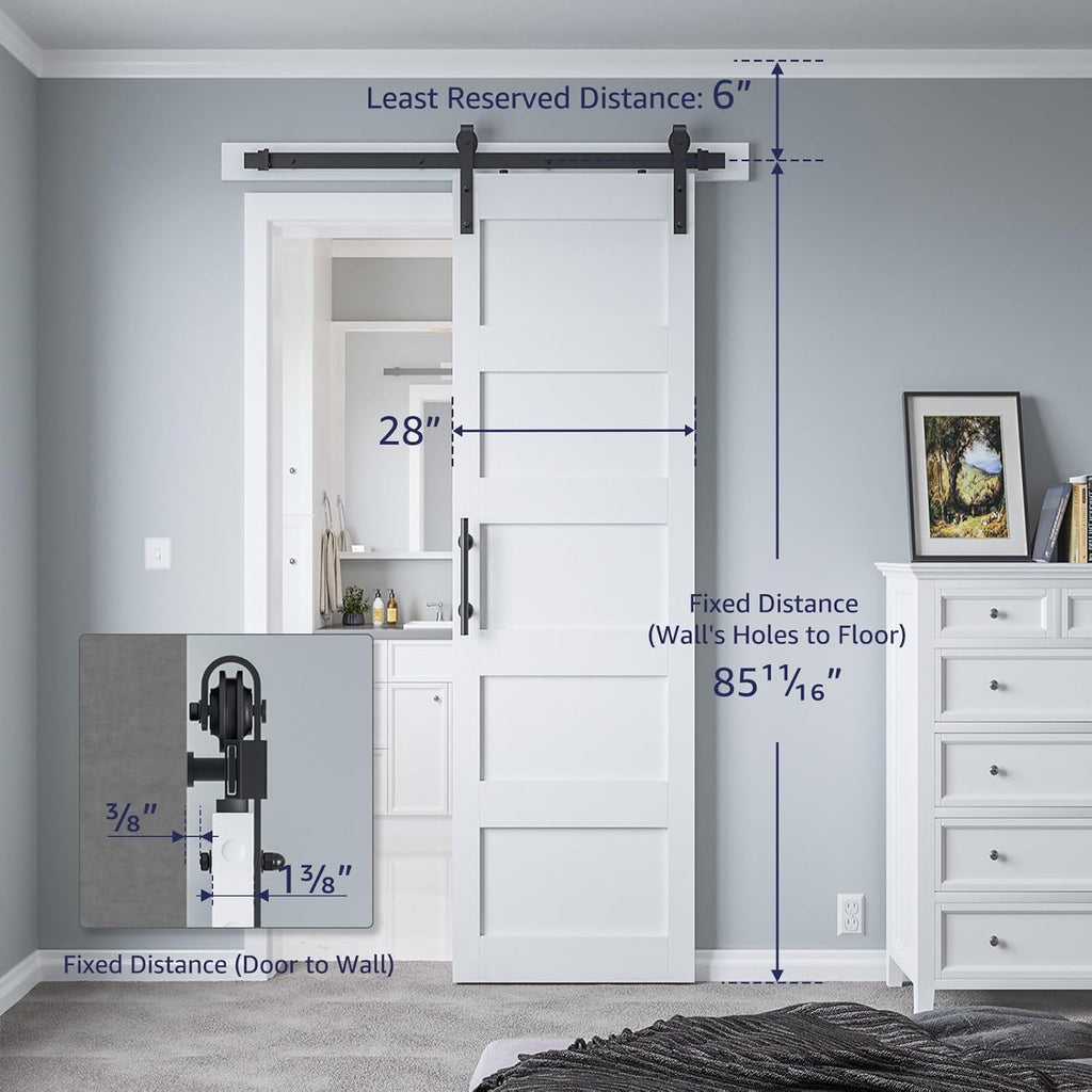 28in x 84in Sliding Barn Door with 5ft Barn Door Hardware Kit & Handle, Pre-Drilled Holes Easy Assem