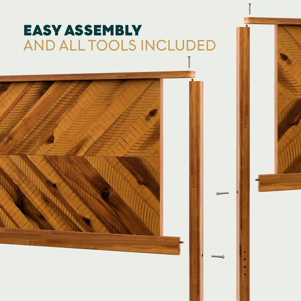 Headboard ONLY, Rustic & Scandinavian Style with Solid Acacia Wood, Easy Assembly, King, Rustic Golden Brown