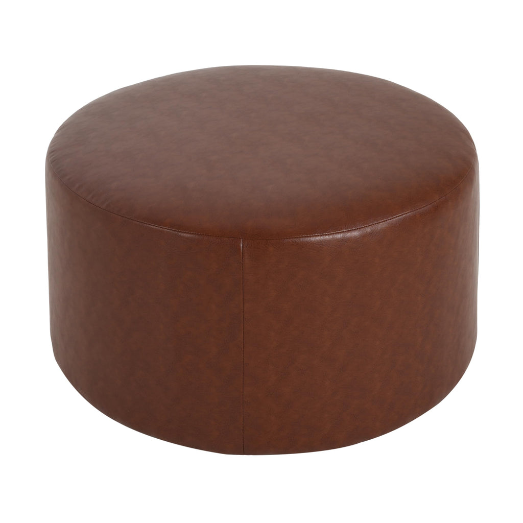 30.25" Modern Upholstered Round PU Leather Ottoman, Multifunctional Extra Seat, Side Table, Foot Rest, Stuffed Pouf