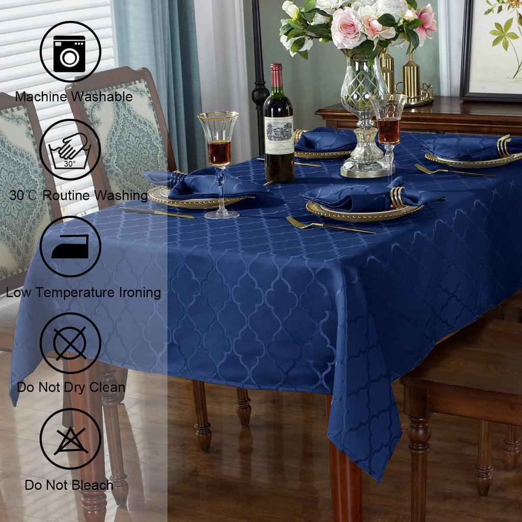 Jacquard Rectangle Tablecloth 60" x 102", Navy Blue Wrinkle Free Spillproof Water Resistant Damask P