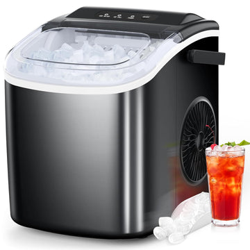 Ice Maker Countertop, Portable Ice Machine with Self-Cleaning, 26.5lbs/24Hrs, 9 Bullet Ice Cubes in 6 Mins, Ice