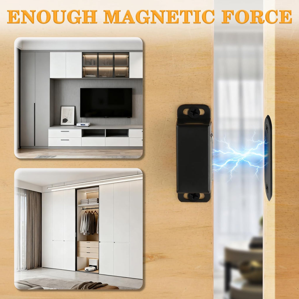 Magnetic Cabinet Door Catch 4Pcs,Cabinet Door Magnets Catches Magnetic Door Closers for Cabinets,Stainless Steel Black