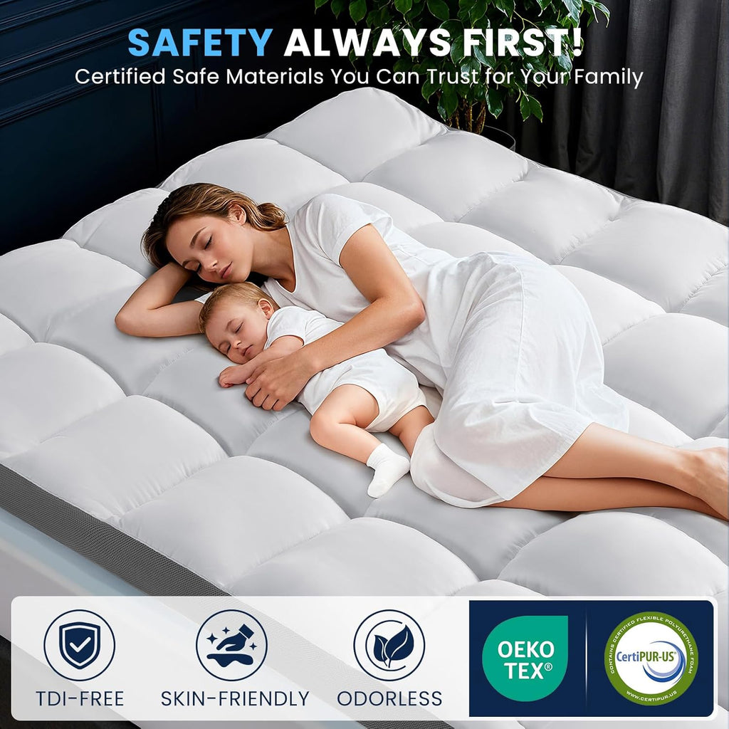 5 Inch Dual Layer Memory Foam Mattress Topper - 2.5 Inch 1500GSM Fluffy Soft Pillow Top Mattress Cover and 2.5 Inch