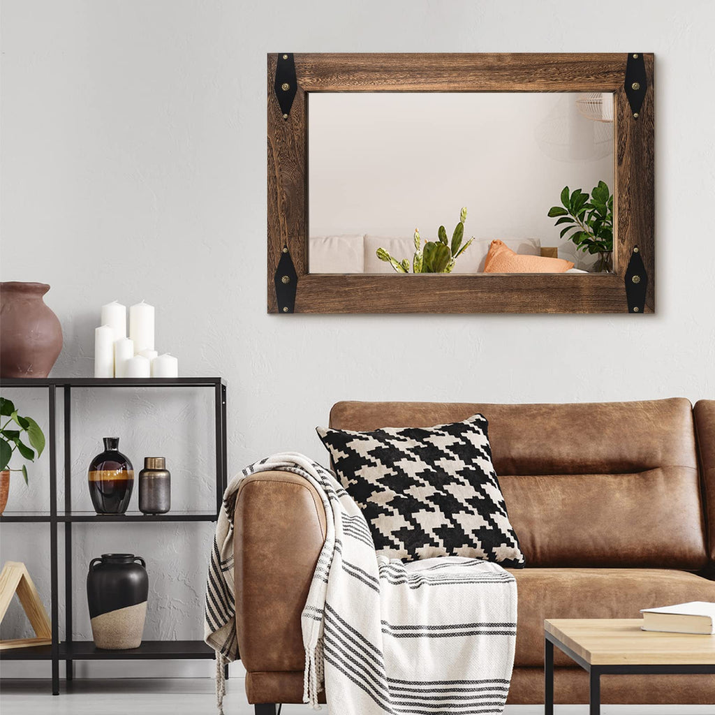 Rustic Bathroom Mirror 26x40 Inch Large Wood Frame Vanity, Arrow