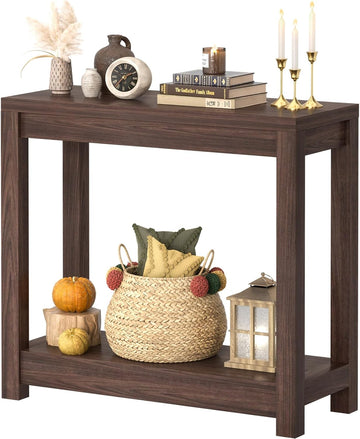 Small Farmhouse Wood Entryway Table Narrow Console Table with Storage Behind Couch Sofa Table with Shelves Entry Way