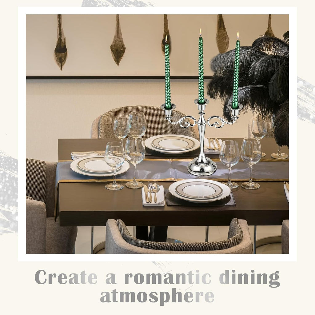 3 Pcs 3 Arm Metal Candelabra Candlestick Holders Tall Candlestick Holders Gothic Candle Holdery (Classic,10 Inch,Silver)
