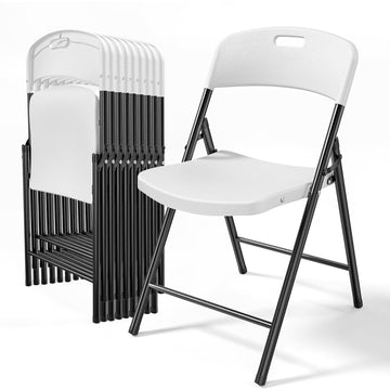 10-Pack White Plastic Folding Chairs, Portable Seat with Sturdy Steel Frame for Indoor & Outdoor Use, Perfect for