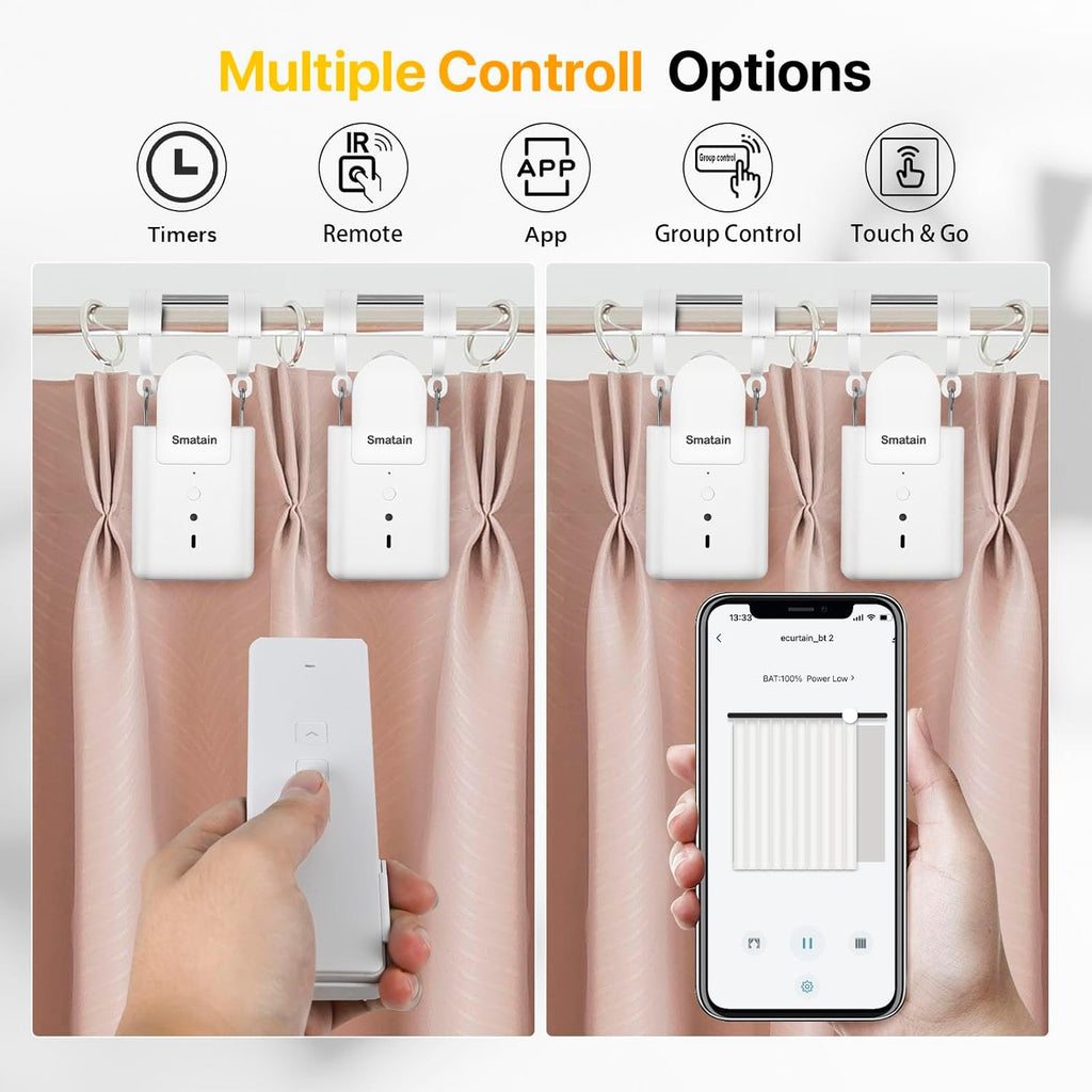 Smatain Smart Curtain Control Openr, Remote Control Curtain Robot, WiFi Enabled Motorized Curtain Rod Controller