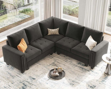 Velvet Modular Sectional Sofa Convertible Sectional Sofa Couch with Reversible Chaise L Shaped 4 Seater Corner Sofa