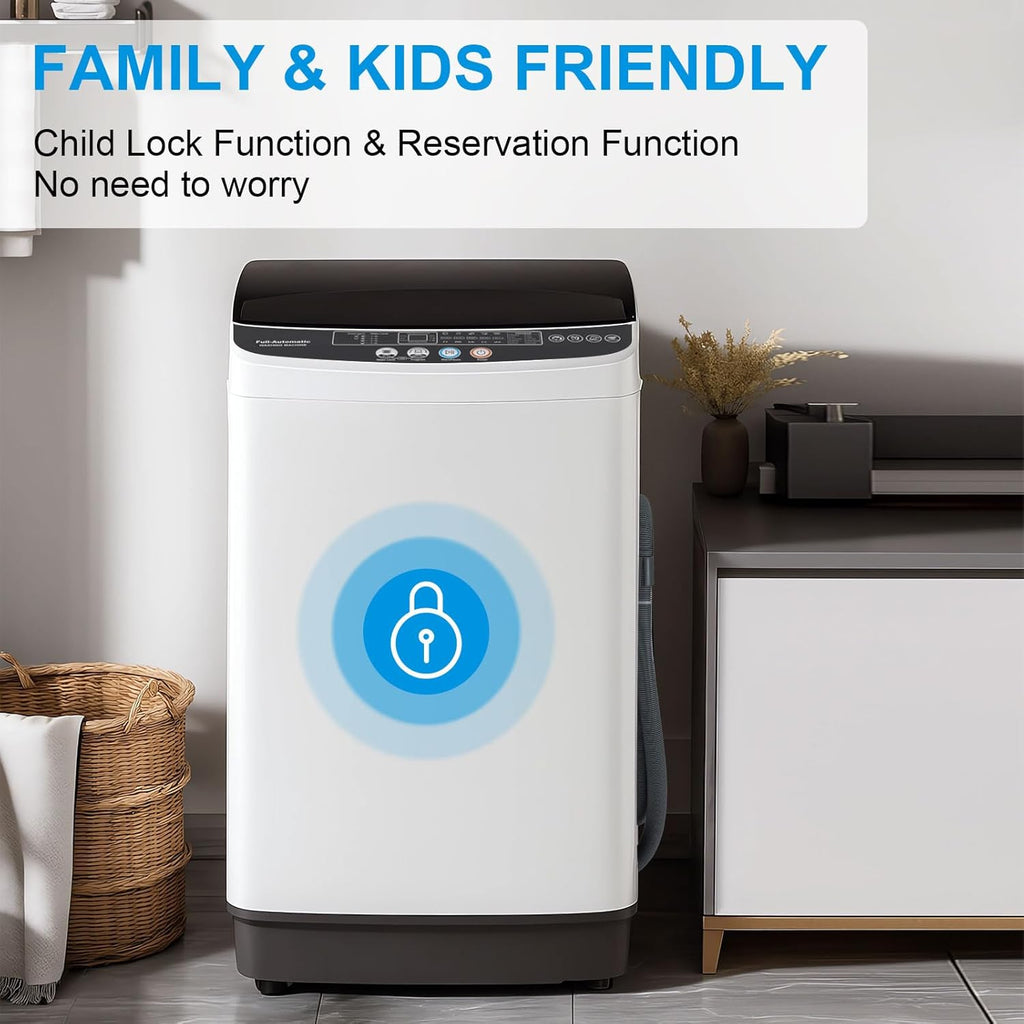 16 lbs Portable Washing Machine, Full-Automatic Laundry Machine with Stainless Steel Drum, 10 Wash Cycles, Compact