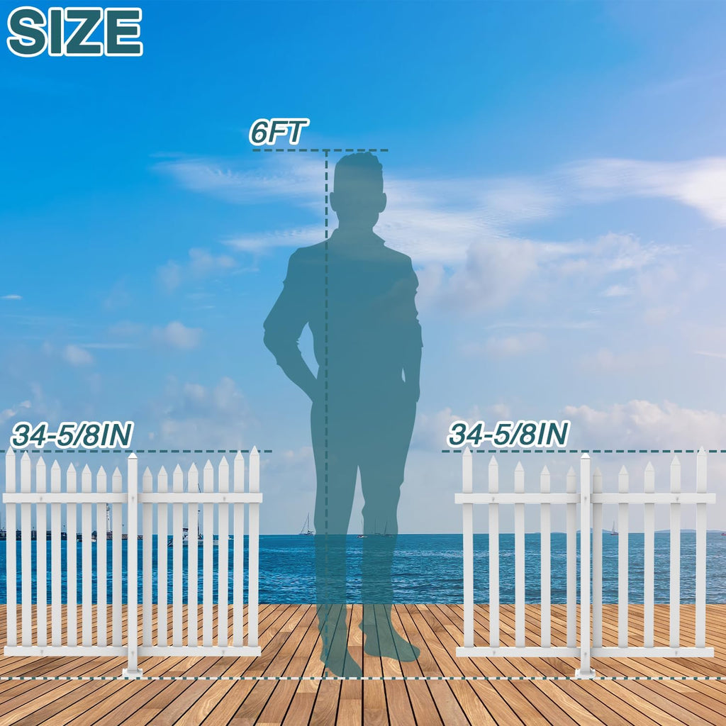 7 Sets W84 x H36 Vinyl Picket Fence Panels White Decorative Fence for Garden Yard Pool Walkways Suit for Concrete