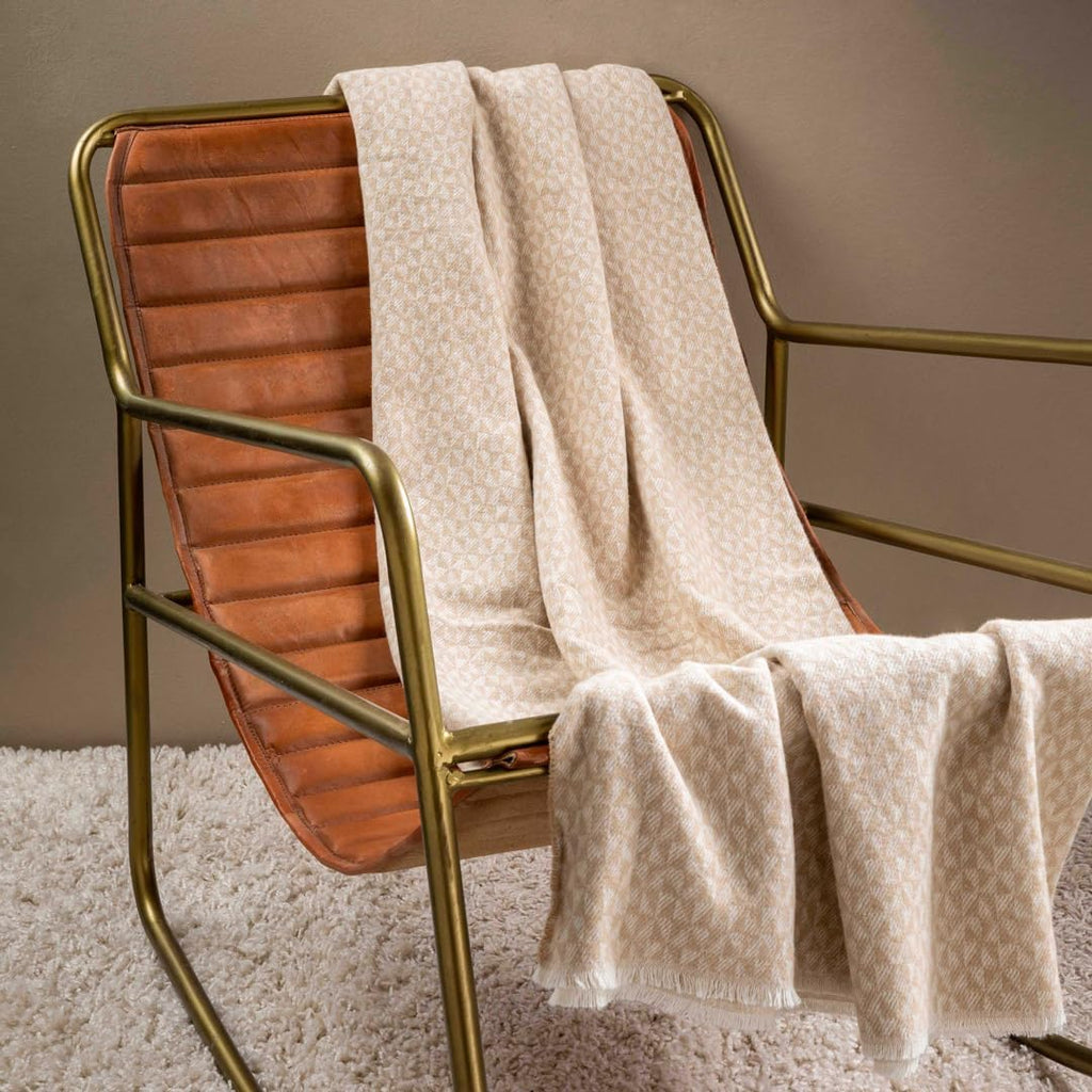 Classic Italian Throw Blanket, Cotton Blend, Solid with Fringe, Cream and Terracotta, 51 x 71 Inches, Winter Warmth