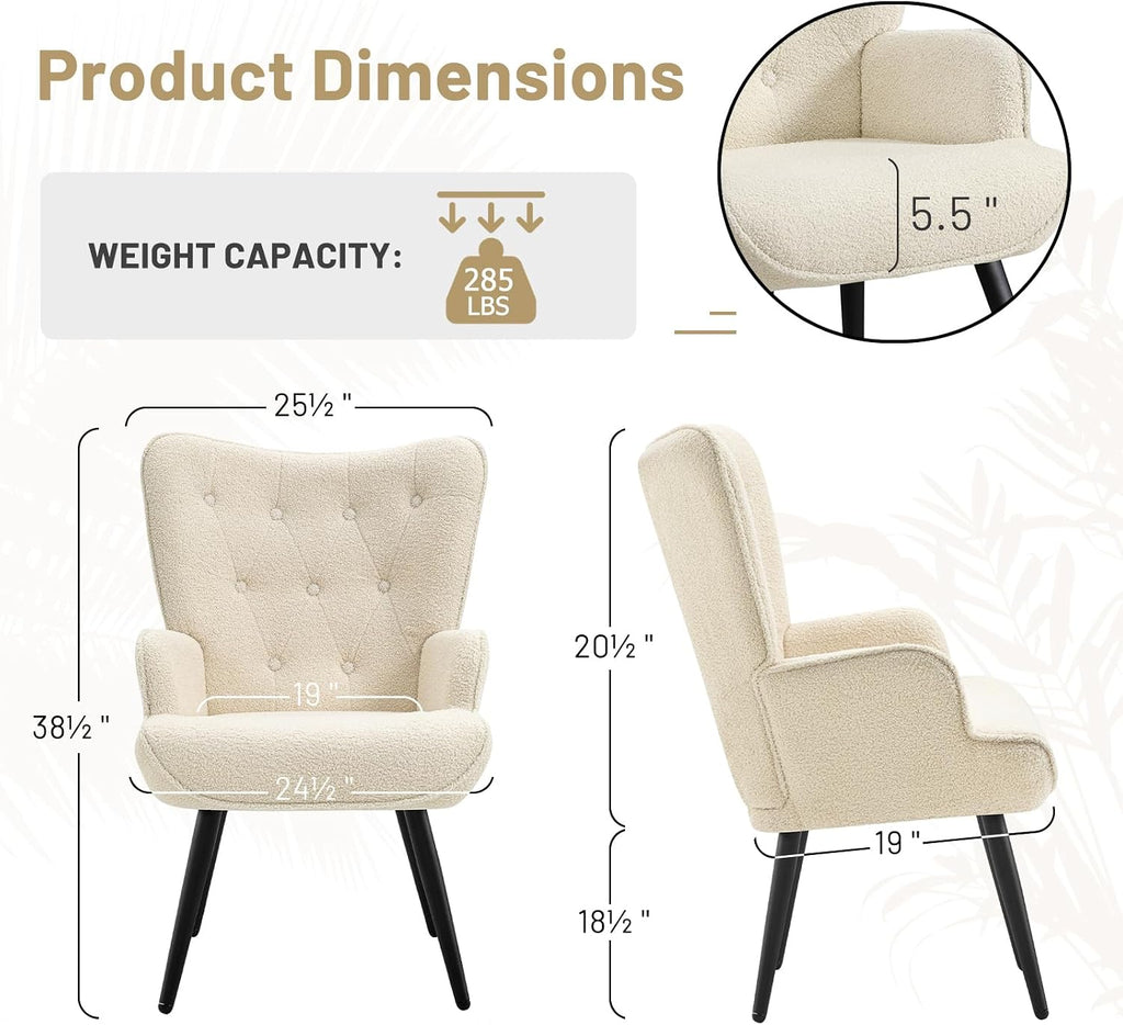 Boucle Accent Chair , Upholstered Reading Chair with High Backrest, Tufted-Button Wingback Armchair , Dressing Room