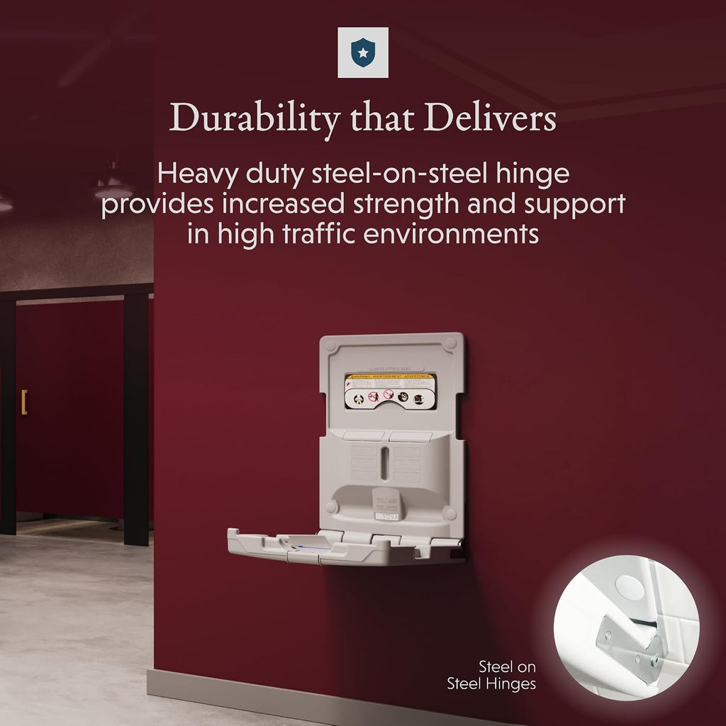 Origin Vertical Baby Changing Station, Surface Mount, Light Gray | Slim vertical wall-mount HDPE; steel hinge;