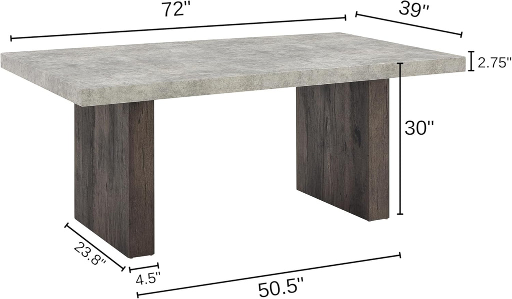 Sorlen Modern 72" Dining Table with 3D Faux Concrete Top