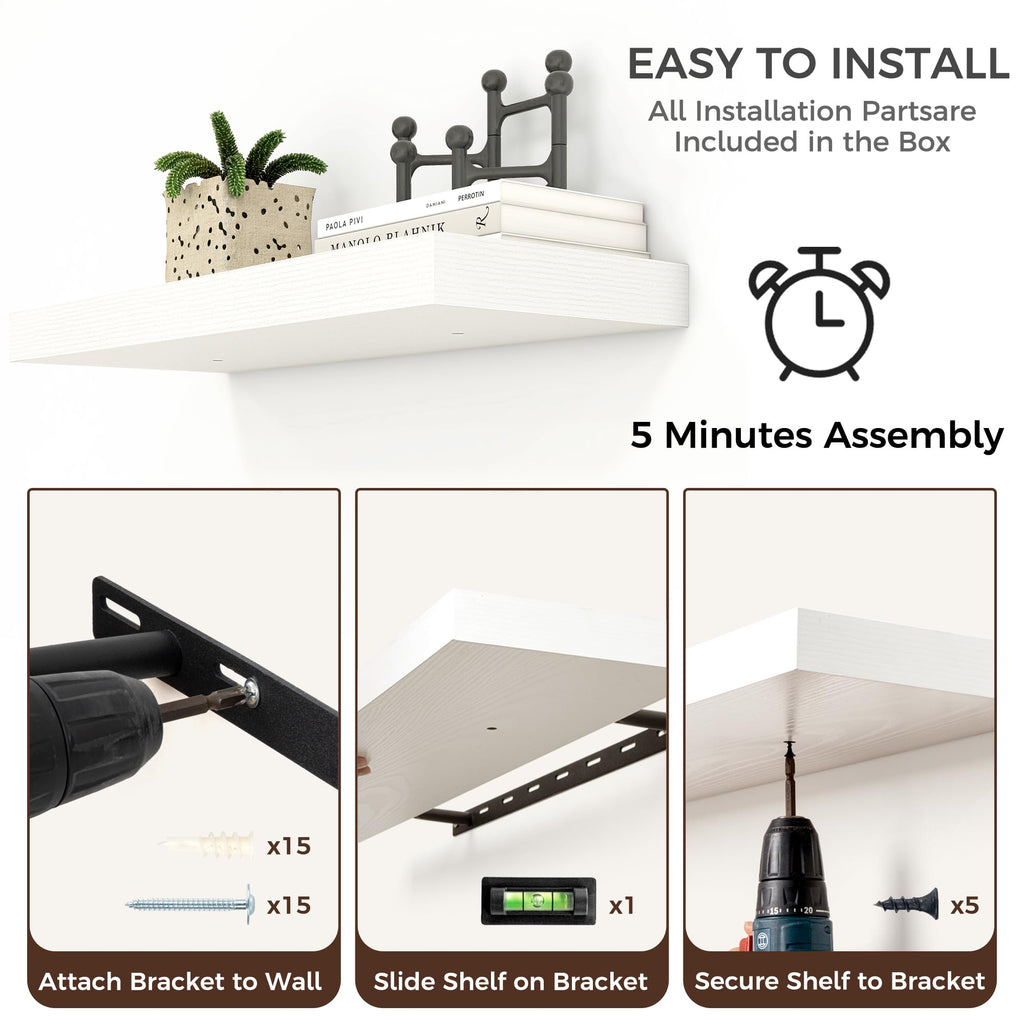 12 Inch Floating Shelves for Wall, Square Storage Shelves, White Finish
