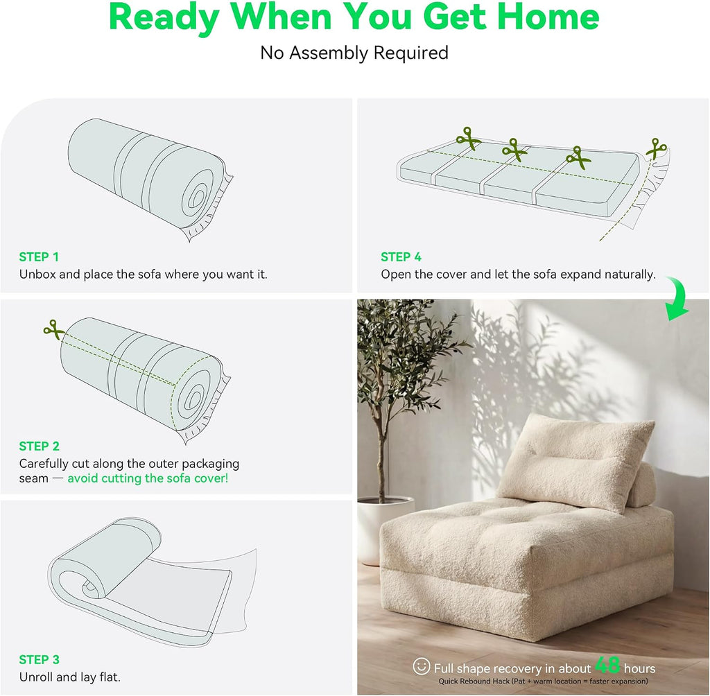 Folding Sofa Bed, 3-in-1 Convertible Sleeper Chair Bed, Fold Out Floor Futon Chair with Pillow, Single Couch for