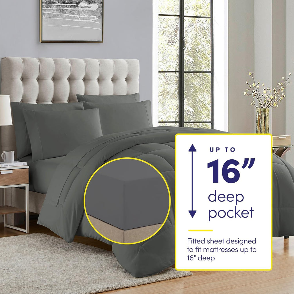 Queen Comforter Set with Sheets - 7-Piece Bedding Collection - 1 Comforter, 1 Fitted Sheet, 1 Flat, 4 Pillowcases