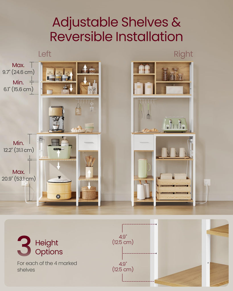 Bakers Rack with Charging Station, Coffee Bar, 12 Hooks