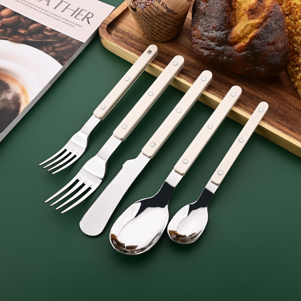 20 PCS Stainless Steel Flatware Set for 4, Silverware Set with Colored Handles, Retro Style Forks Spoons and Knives