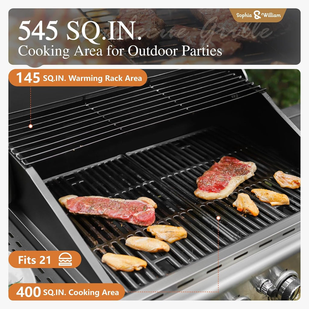 4-Burner Propane Gas Grill with Side Burner, 42,000 BTU BBQ Grill with Porcelain-Enameled Cast Iron Grates, Cabinet-Style Outdoor Grill (Blue)