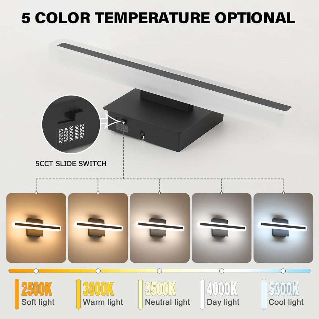 Black Vanity Lights , 5CCT Dimmable Bathroom Light Fixtures Over Mirror, Modern LED Vanity Light Bar Above Mirror
