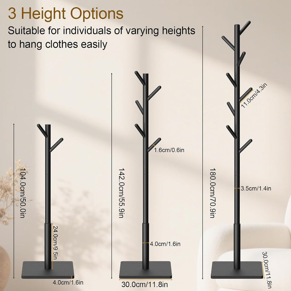 Coat Rack Freestanding with Stable Square Base for Cloathes, Hat, Used , Sturdy and Easy Assembly Coat Tree with 3