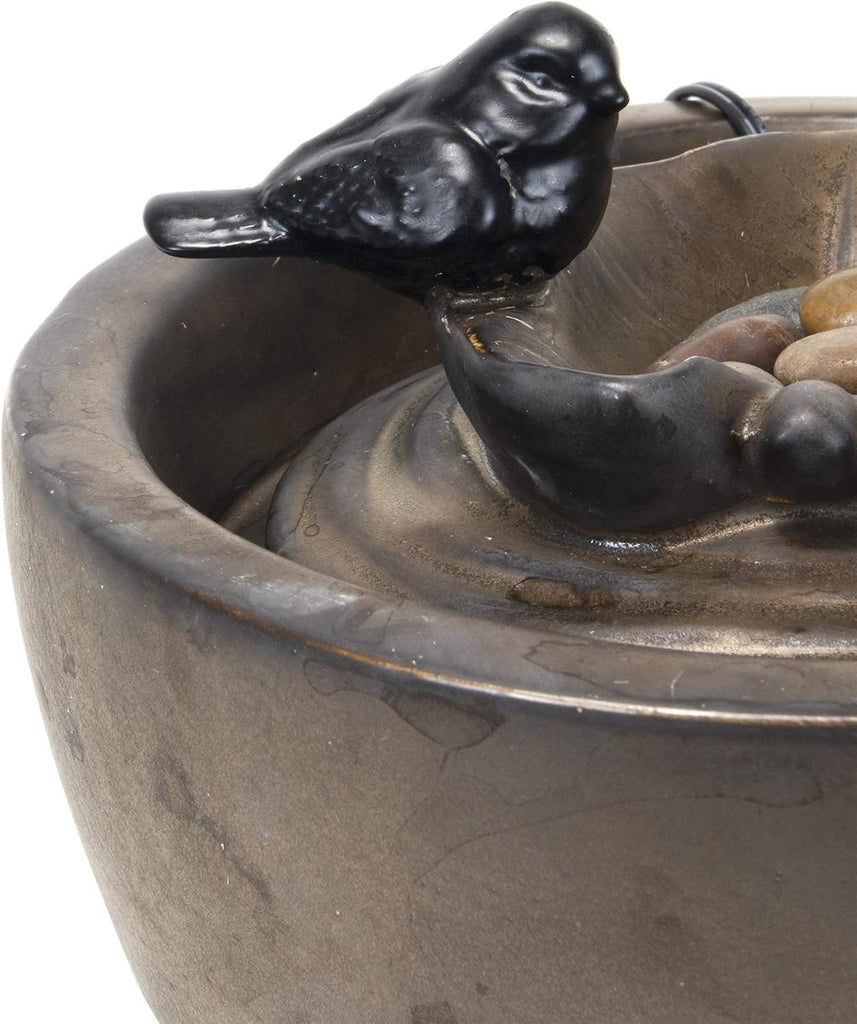 Foreside Bronze Bird on Leaf Indoor Water Fountain with Pump
