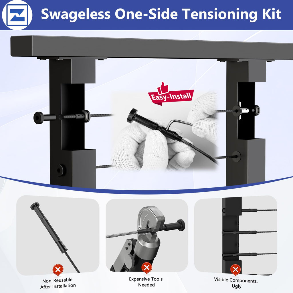 4-8ft Modular 36" Swageless Cable Railing System with Handrail